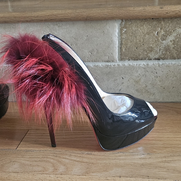 Christian Louboutin 39 150 Lady Fur Peep Toe Sling Back - Picture 5 of 7